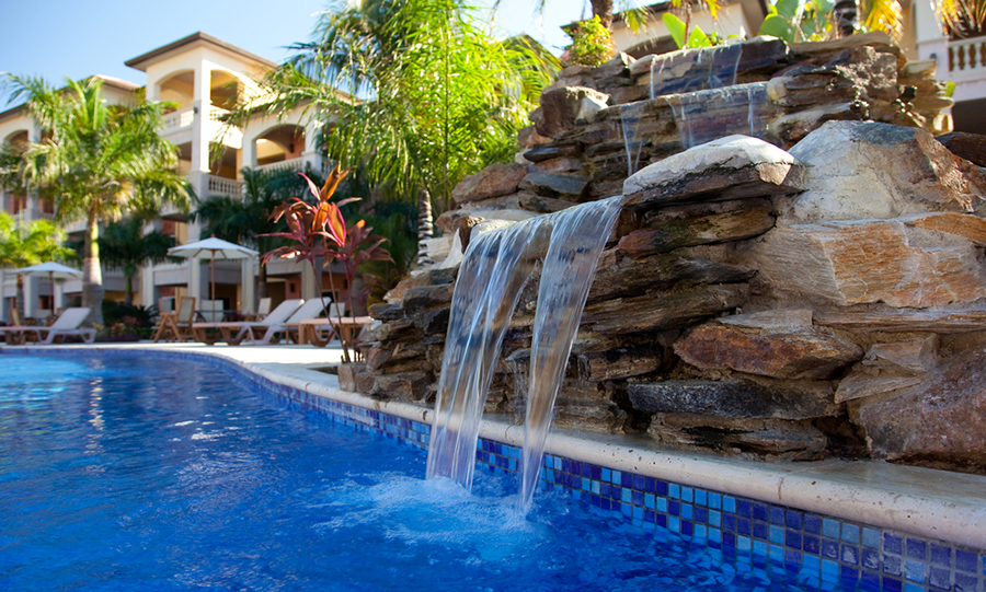 pool lush waterfall
