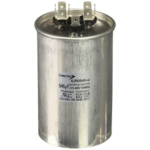 Diversitech Motor Run Capacitor, Dual Capacitance, Metal, Round Can - 440VAC, MFD 45+5
